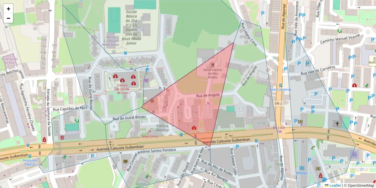 Mapa detalhado do código postal 8005-103 com limites, códigos postais vizinhos e agências dos correios