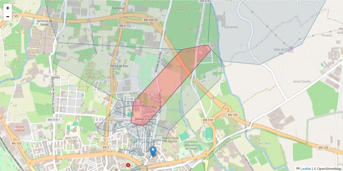 Mapa detalhado do código postal 8005-114 com limites, códigos postais vizinhos e agências dos correios