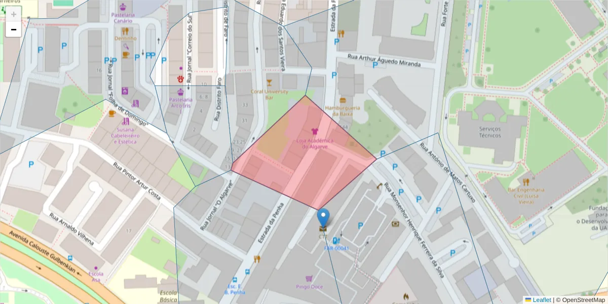 Mapa detalhado do código postal 8005-132 com limites, códigos postais vizinhos e agências dos correios