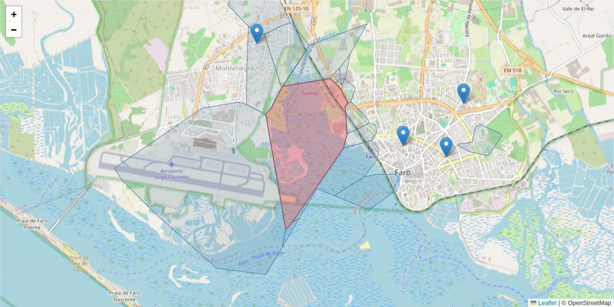 Mapa detalhado do código postal 8005-145 com limites, códigos postais vizinhos e agências dos correios