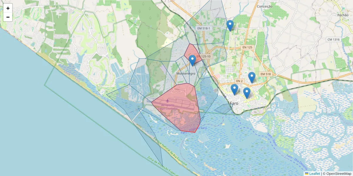 Mapa detalhado do código postal 8005-146 com limites, códigos postais vizinhos e agências dos correios