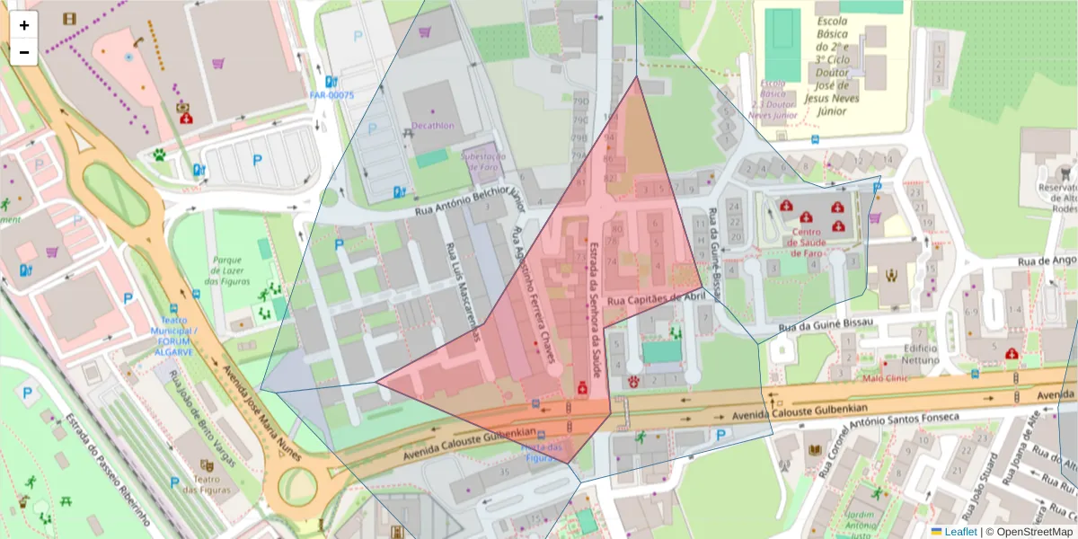 Mapa detalhado do código postal 8005-147 com limites, códigos postais vizinhos e agências dos correios