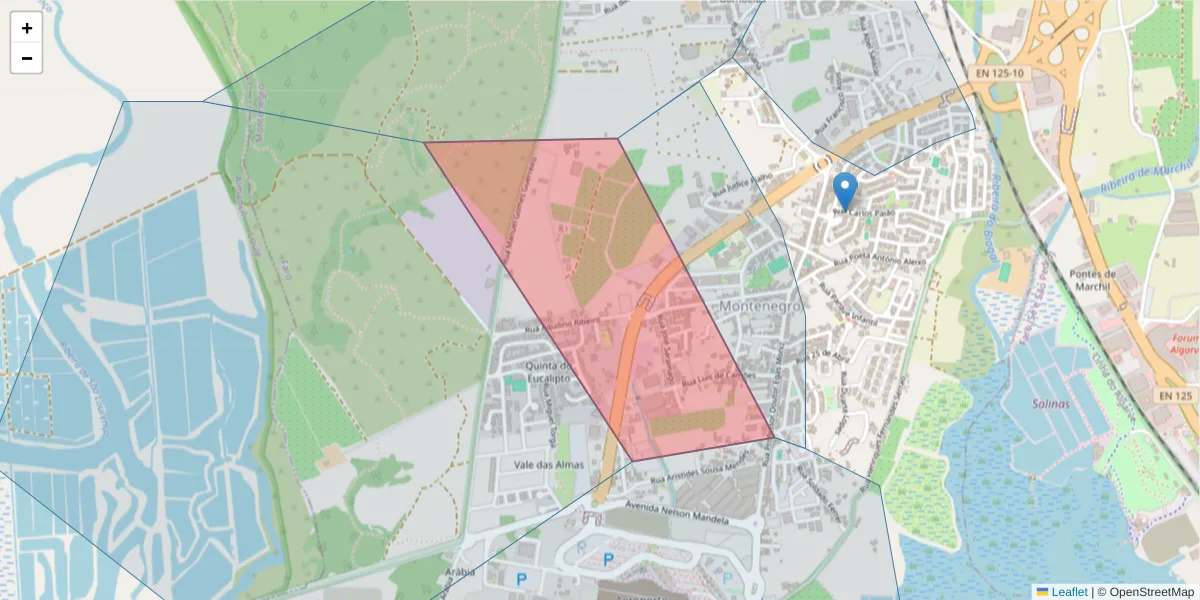 Mapa detalhado do código postal 8005-177 com limites, códigos postais vizinhos e agências dos correios
