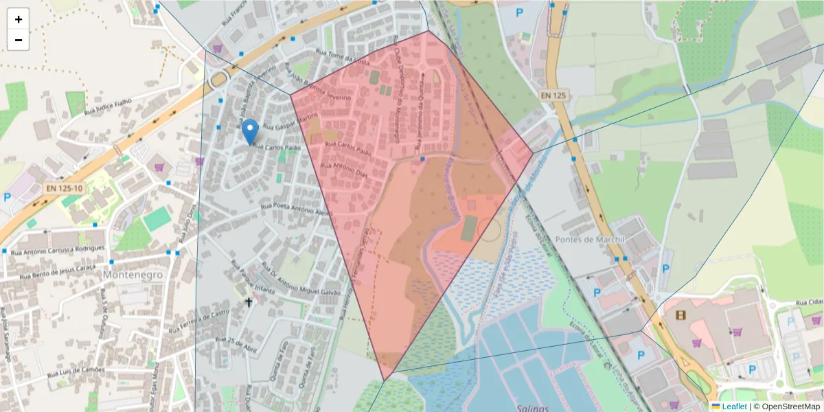 Mapa detalhado do código postal 8005-217 com limites, códigos postais vizinhos e agências dos correios