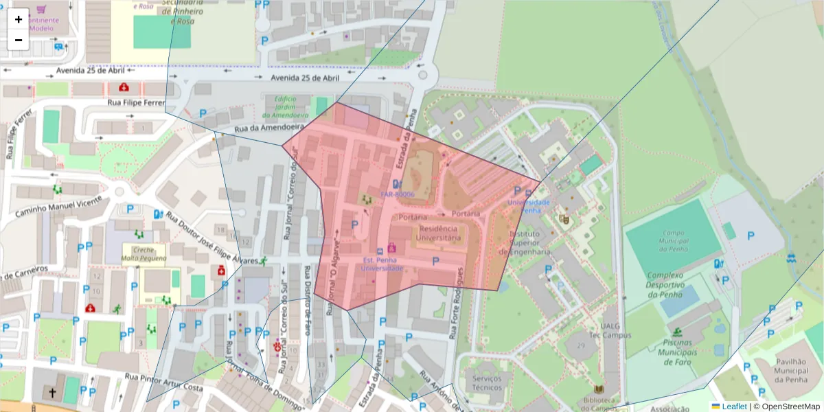 Mapa detalhado do código postal 8005-246 com limites, códigos postais vizinhos e agências dos correios