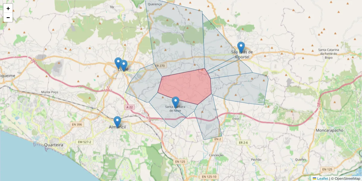 Mapa detalhado do código postal 8005-440 com limites, códigos postais vizinhos e agências dos correios