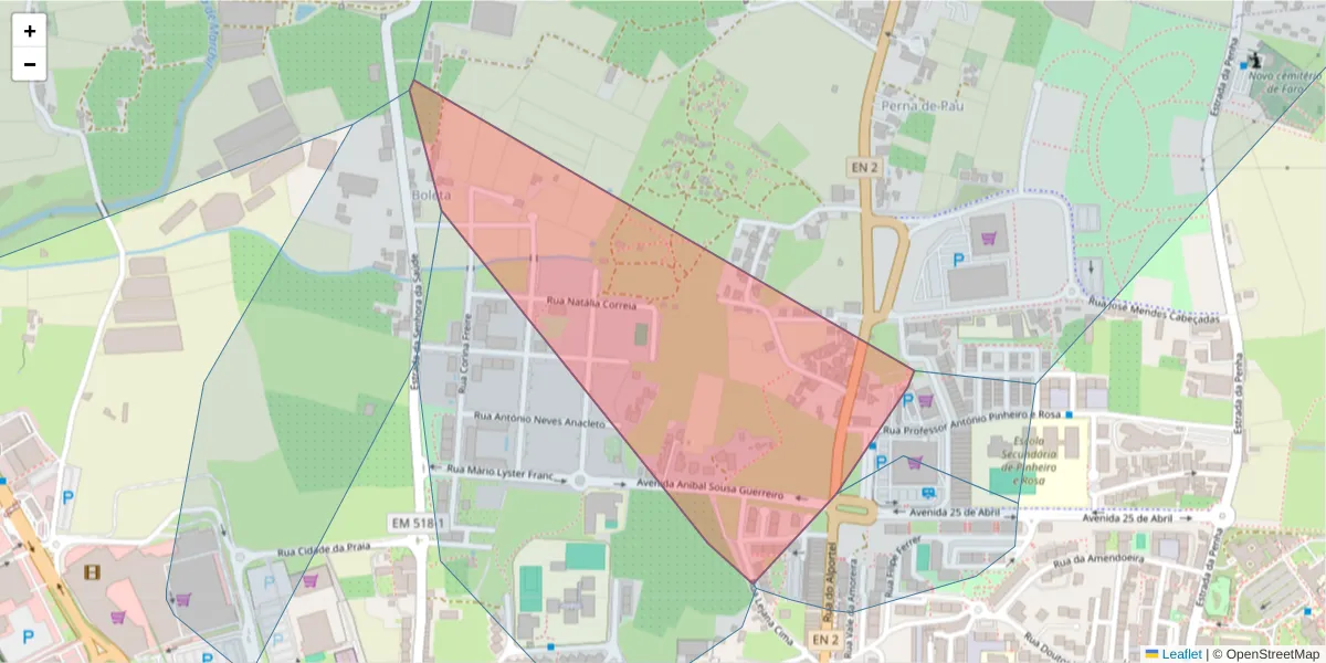 Mapa detalhado do código postal 8005-448 com limites, códigos postais vizinhos e agências dos correios
