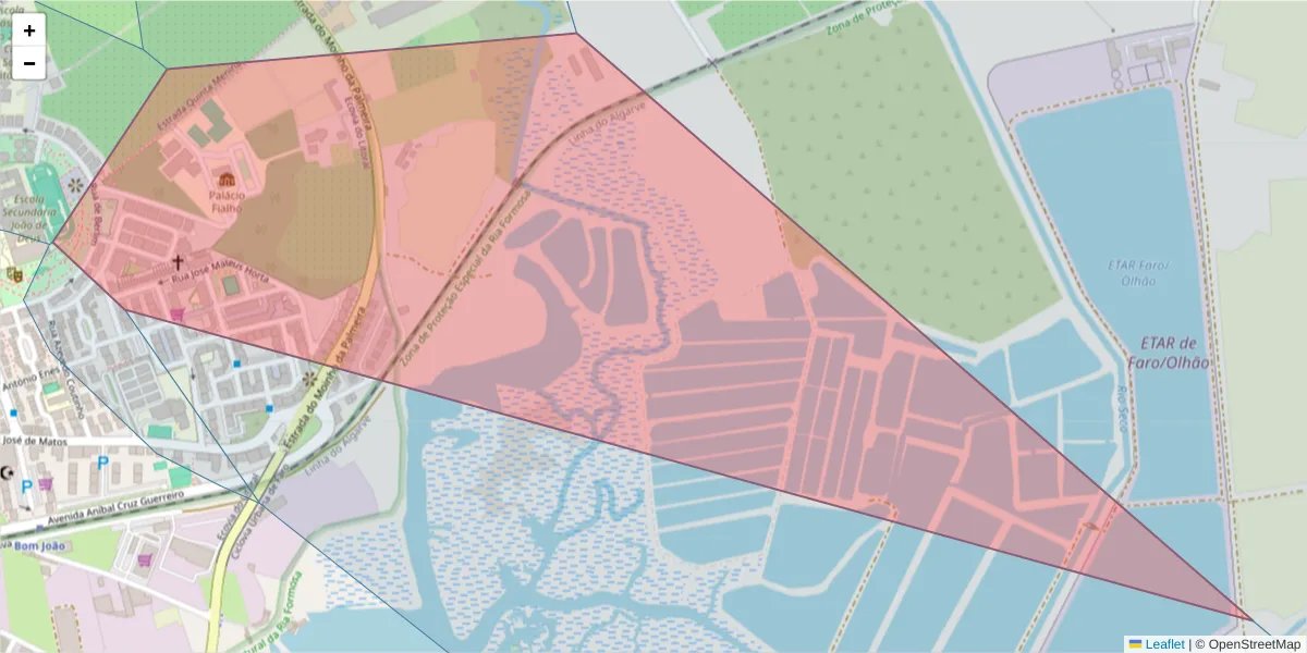 Mapa detalhado do código postal 8005-516 com limites, códigos postais vizinhos e agências dos correios