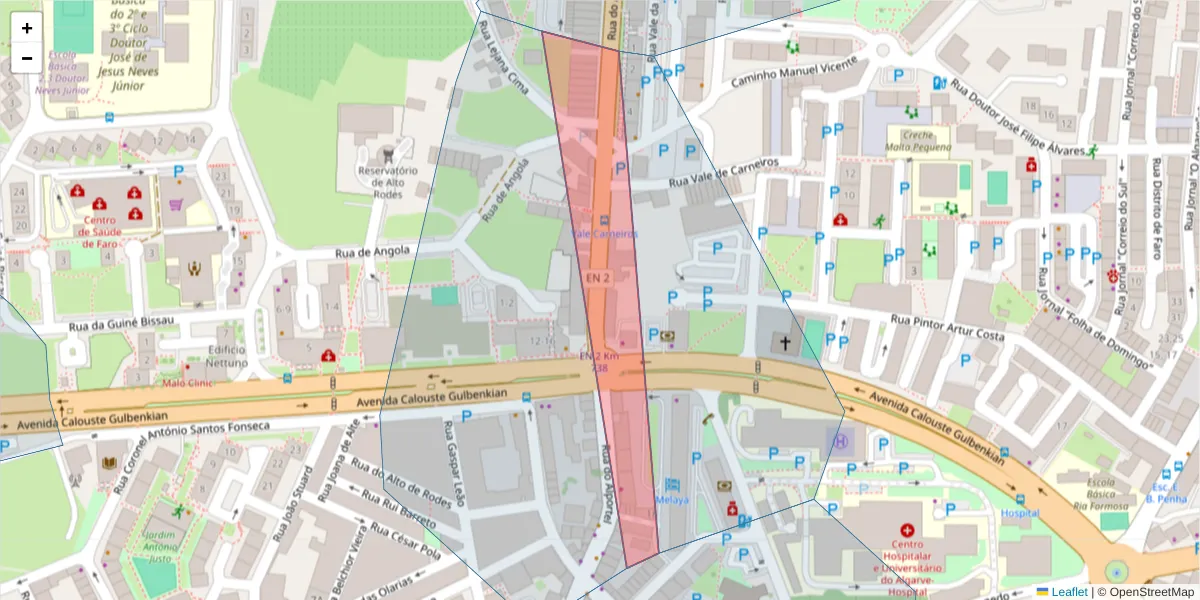 Mapa detalhado do código postal 8005-542 com limites, códigos postais vizinhos e agências dos correios