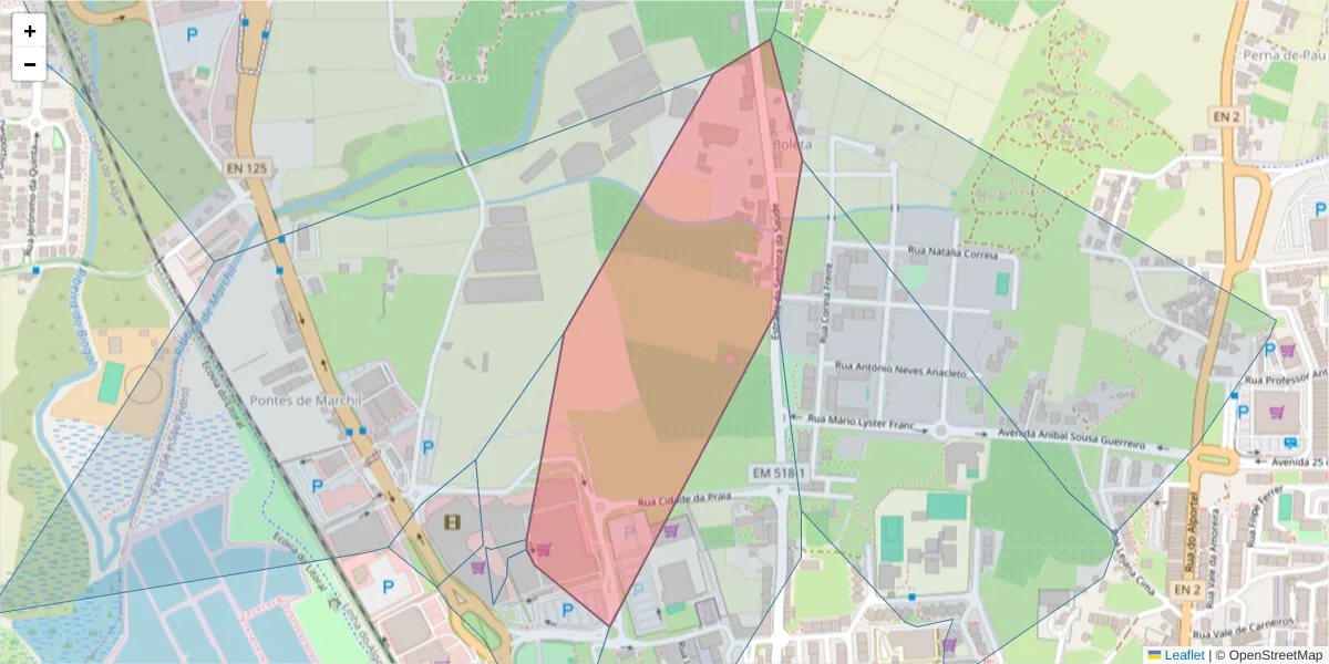 Mapa detalhado do código postal 8009-126 com limites, códigos postais vizinhos e agências dos correios
