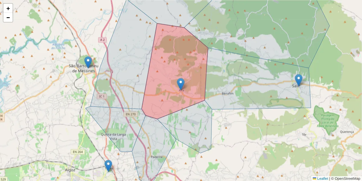 Mapa detalhado do código postal 8100-012 com limites, códigos postais vizinhos e agências dos correios