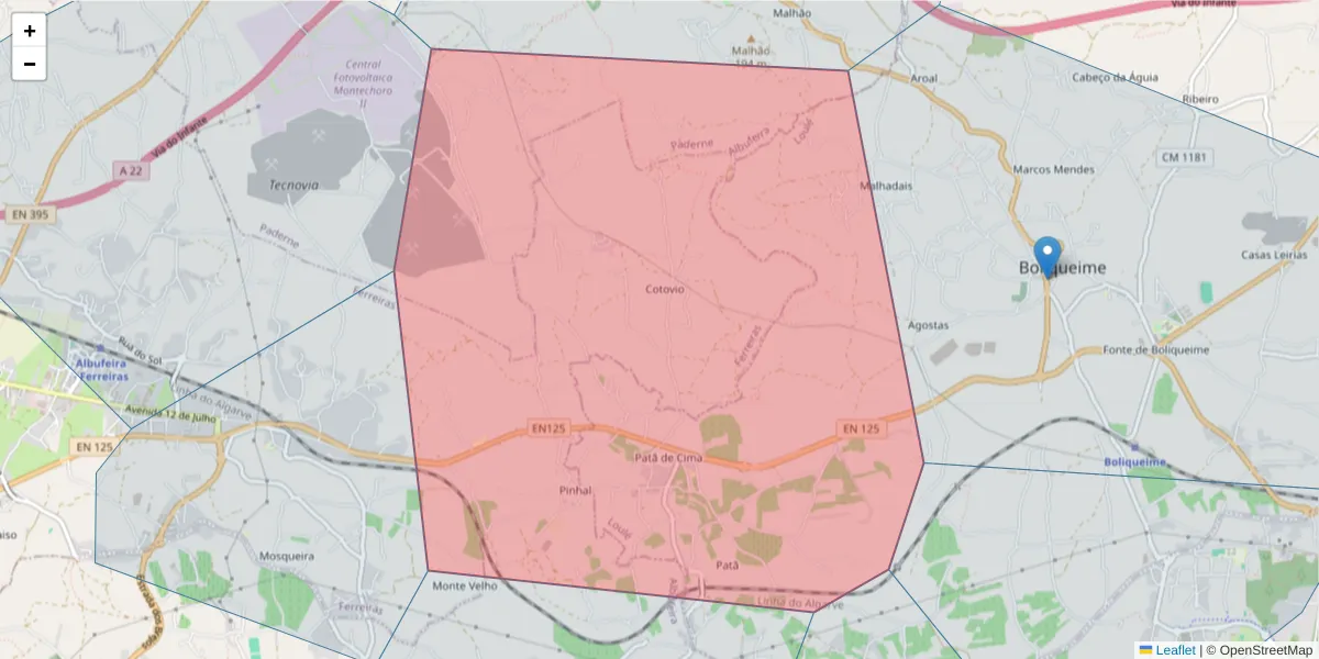 Mapa detalhado do código postal 8100-087 com limites, códigos postais vizinhos e agências dos correios