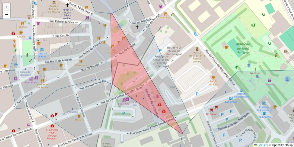 Mapa detalhado do código postal 8100-154 com limites, códigos postais vizinhos e agências dos correios