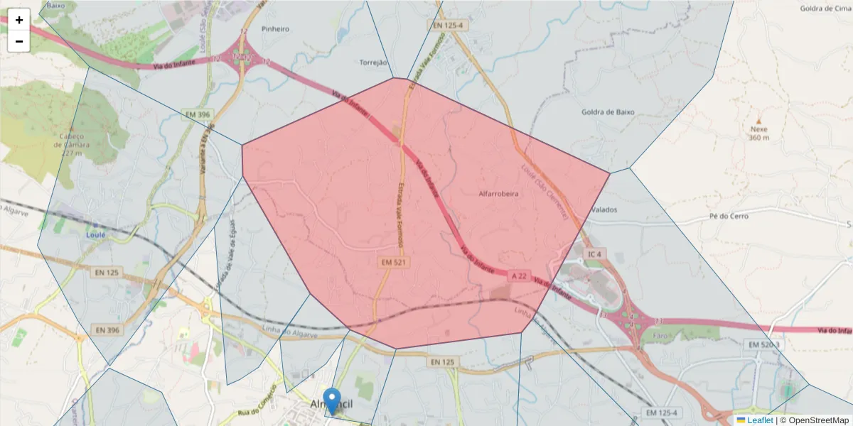 Mapa detalhado do código postal 8100-267 com limites, códigos postais vizinhos e agências dos correios