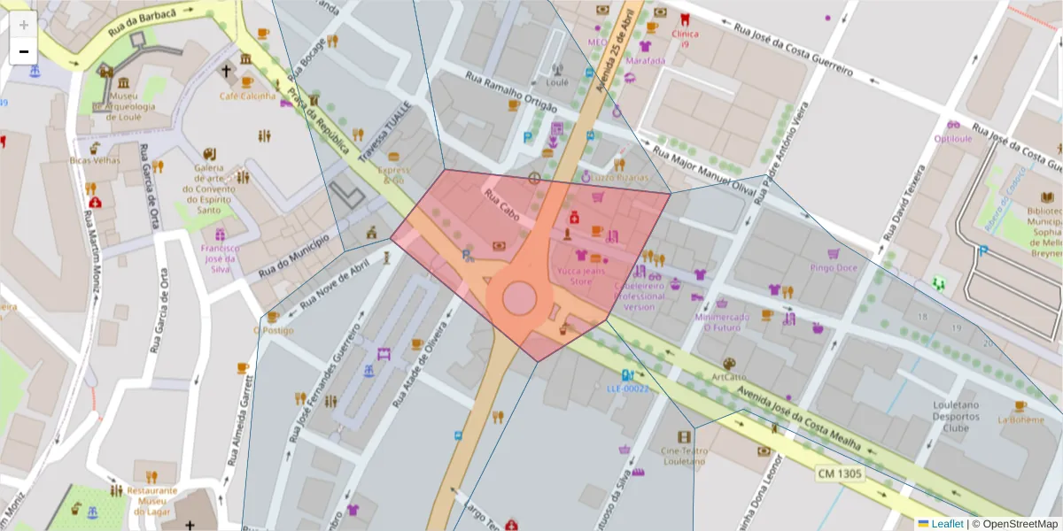 Mapa detalhado do código postal 8100-270 com limites, códigos postais vizinhos e agências dos correios