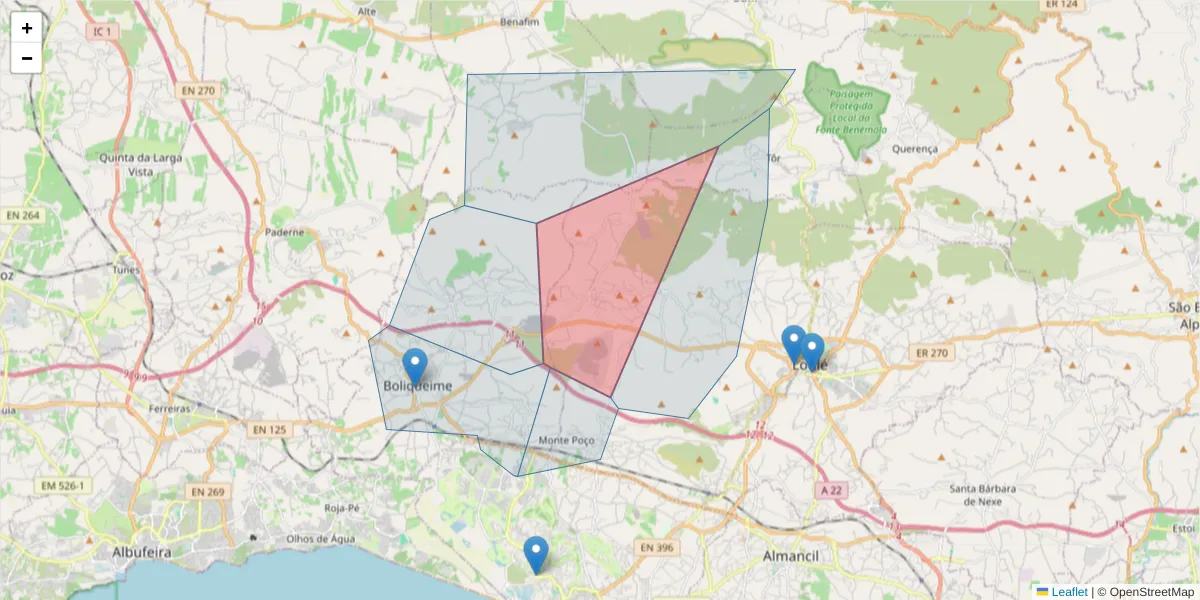Mapa detalhado do código postal 8100-337 com limites, códigos postais vizinhos e agências dos correios