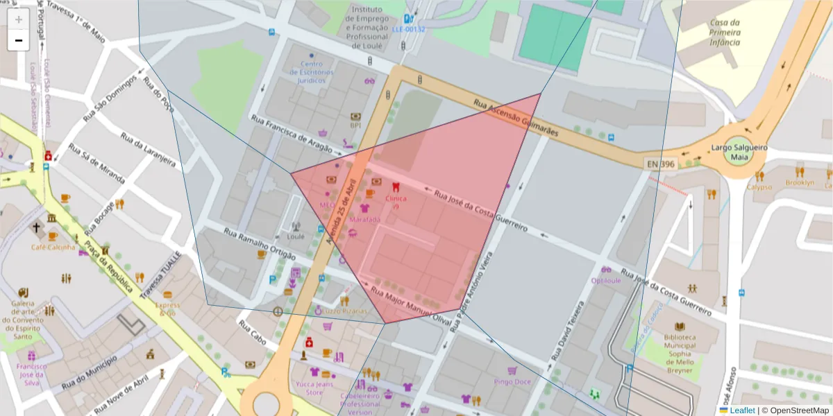 Mapa detalhado do código postal 8100-508 com limites, códigos postais vizinhos e agências dos correios
