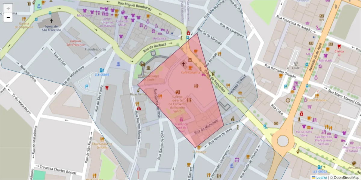 Mapa detalhado do código postal 8100-641 com limites, códigos postais vizinhos e agências dos correios