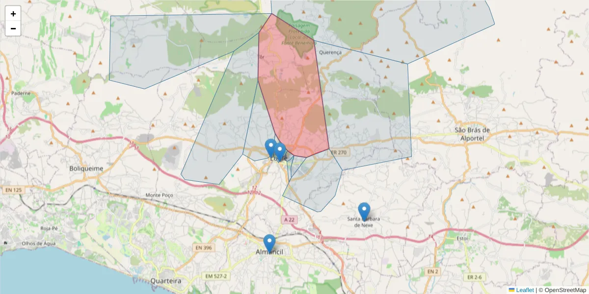 Mapa detalhado do código postal 8100-740 com limites, códigos postais vizinhos e agências dos correios