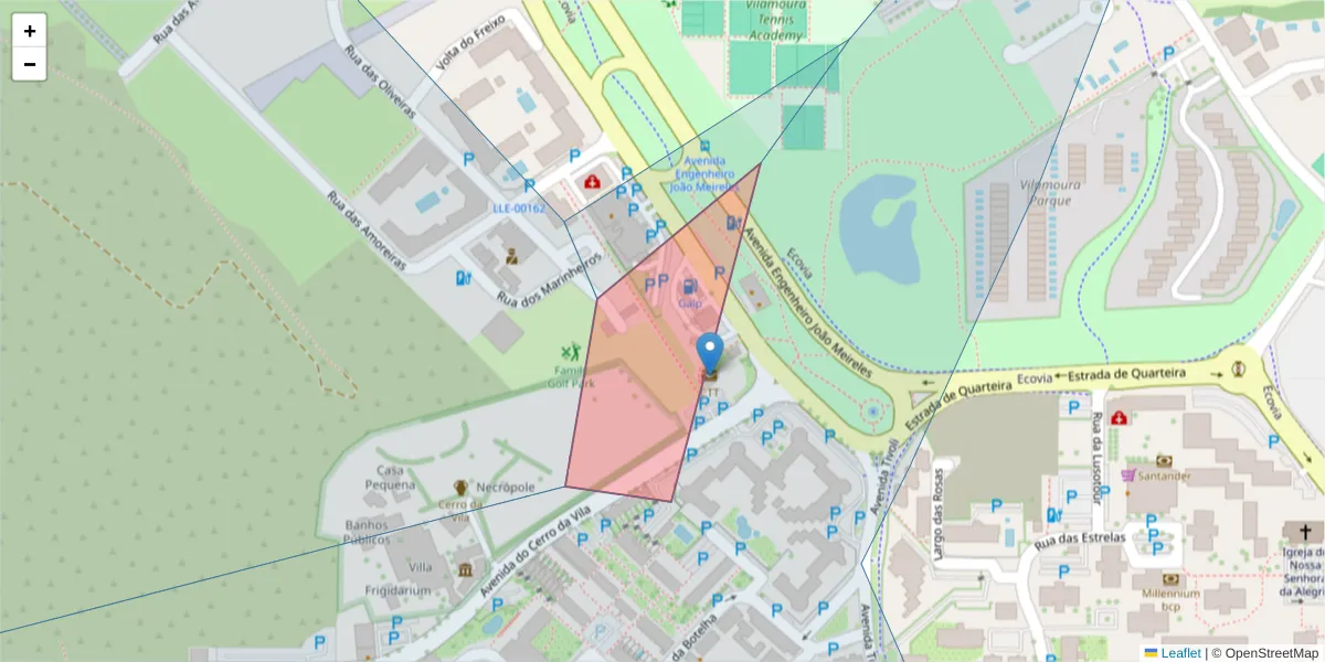Mapa detalhado do código postal 8125-000 com limites, códigos postais vizinhos e agências dos correios