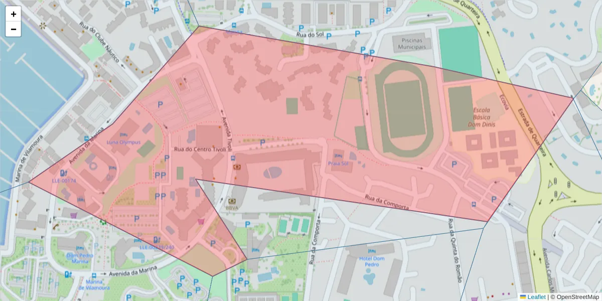 Mapa detalhado do código postal 8125-410 com limites, códigos postais vizinhos e agências dos correios