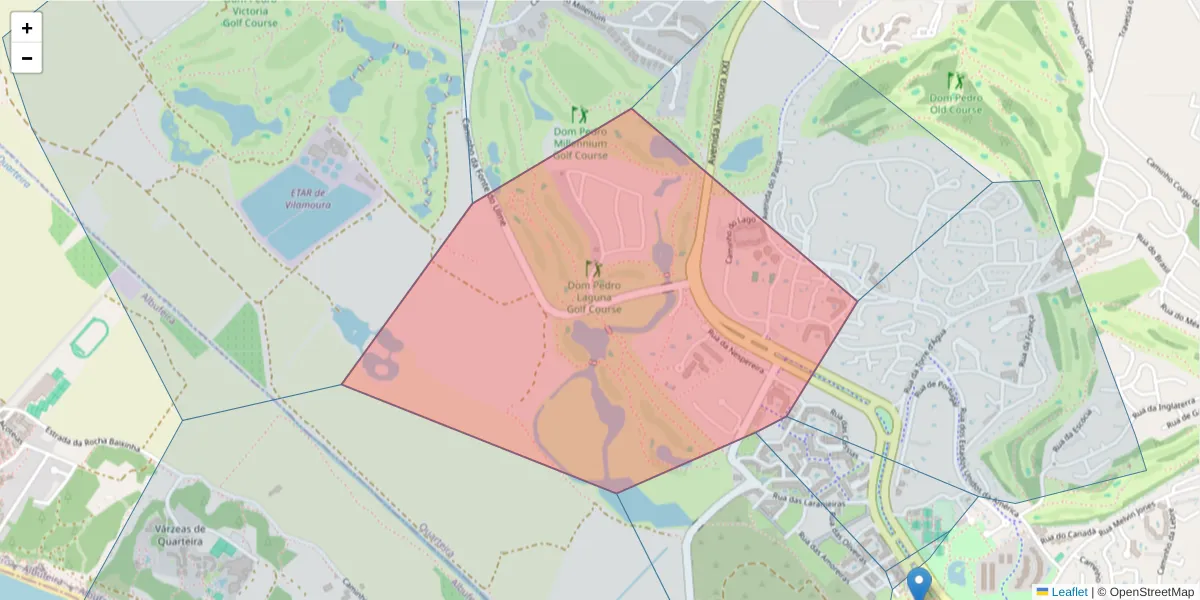Mapa detalhado do código postal 8125-423 com limites, códigos postais vizinhos e agências dos correios