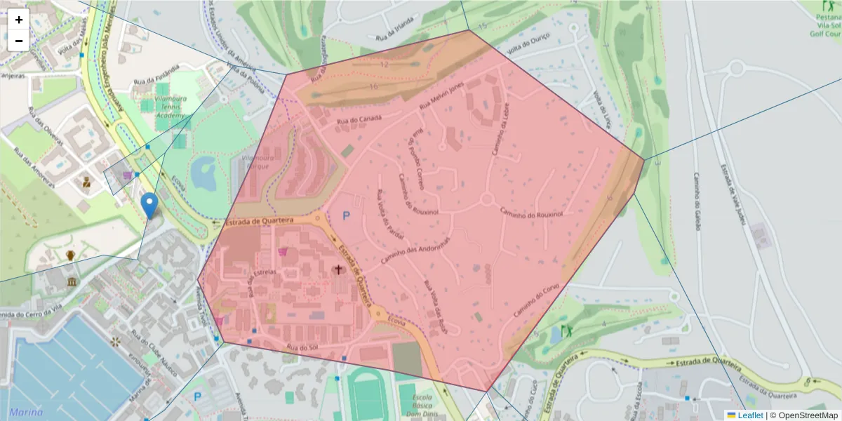 Mapa detalhado do código postal 8125-432 com limites, códigos postais vizinhos e agências dos correios