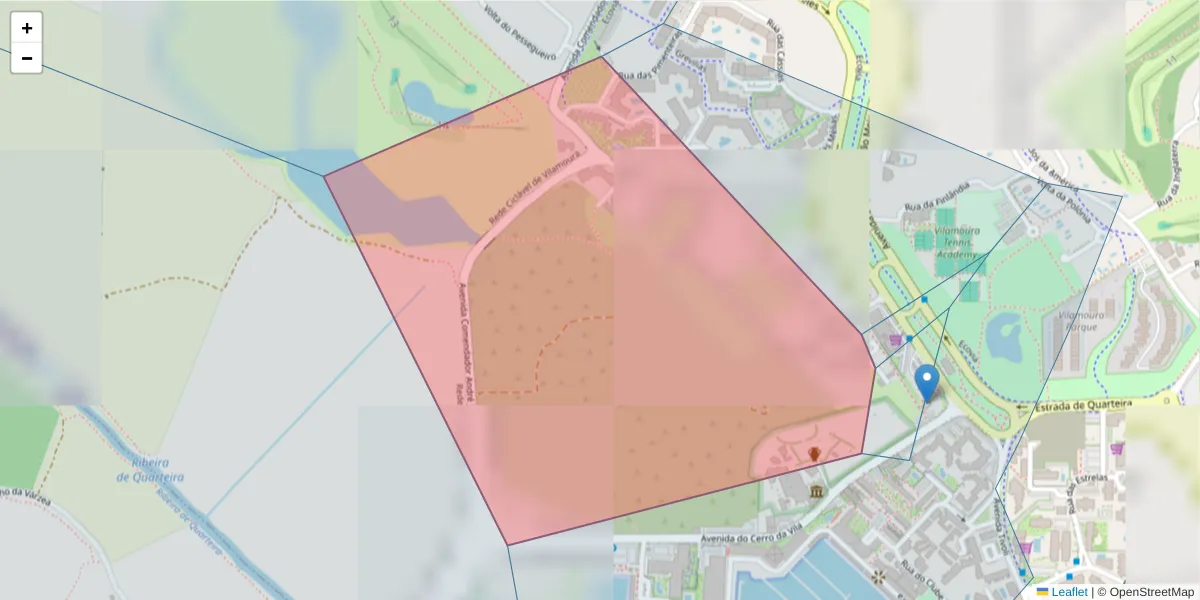 Mapa detalhado do código postal 8125-470 com limites, códigos postais vizinhos e agências dos correios