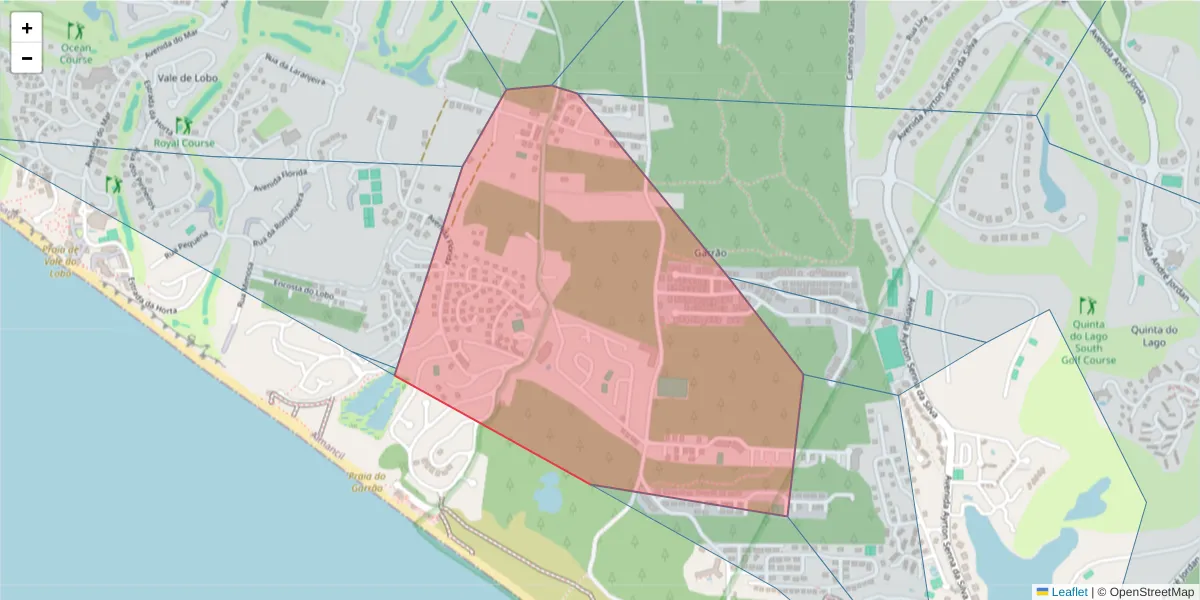 Mapa detalhado do código postal 8136-170 com limites, códigos postais vizinhos e agências dos correios