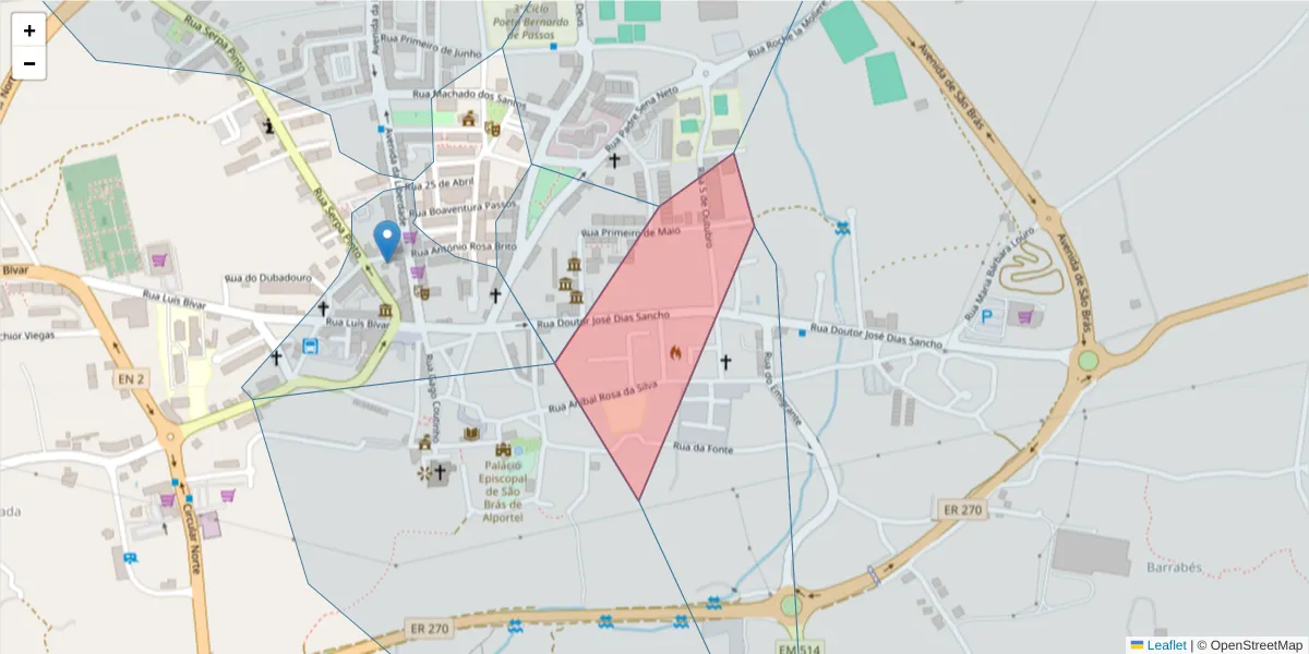 Mapa detalhado do código postal 8150-141 com limites, códigos postais vizinhos e agências dos correios
