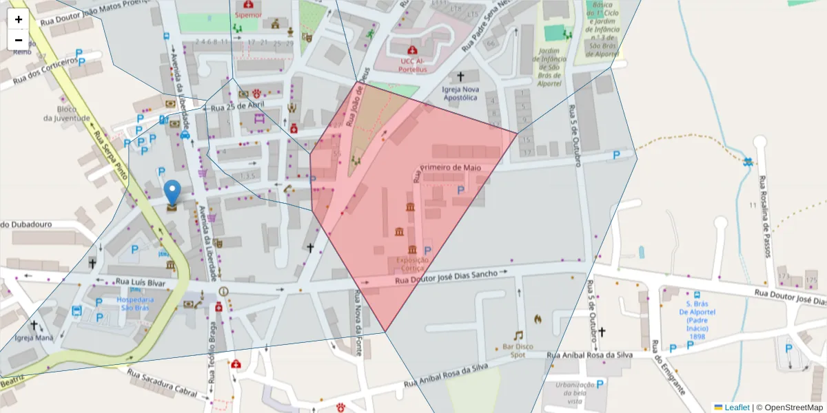 Mapa detalhado do código postal 8150-176 com limites, códigos postais vizinhos e agências dos correios