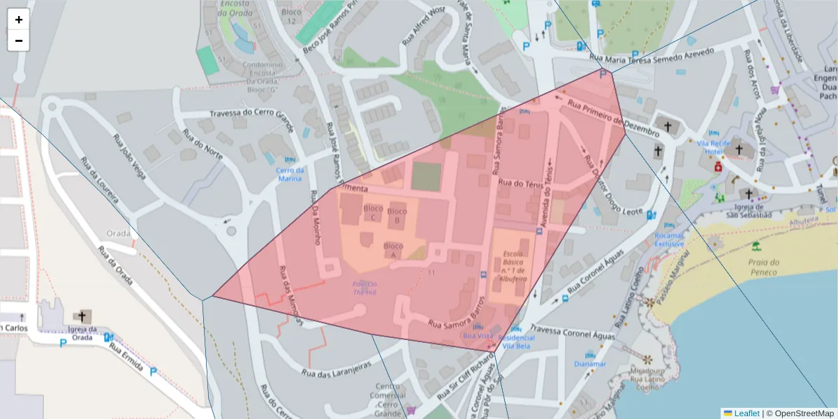 Mapa detalhado do código postal 8200-062 com limites, códigos postais vizinhos e agências dos correios