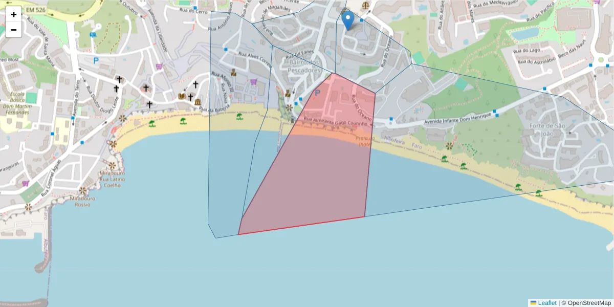 Mapa detalhado do código postal 8200-089 com limites, códigos postais vizinhos e agências dos correios