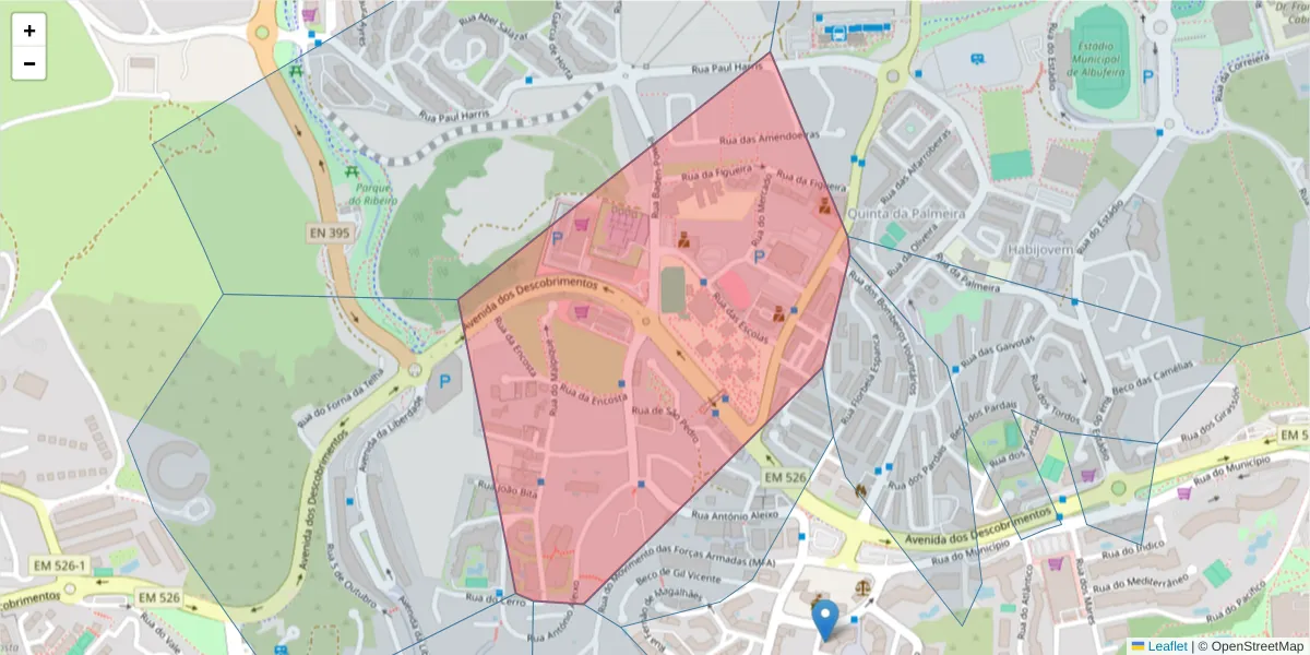 Mapa detalhado do código postal 8200-102 com limites, códigos postais vizinhos e agências dos correios