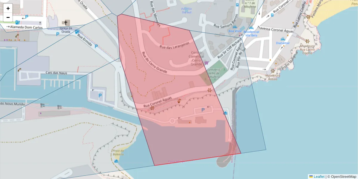 Mapa detalhado do código postal 8200-108 com limites, códigos postais vizinhos e agências dos correios