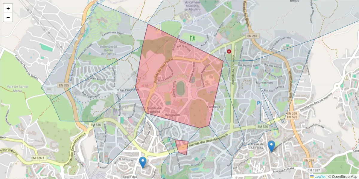 Mapa detalhado do código postal 8200-127 com limites, códigos postais vizinhos e agências dos correios