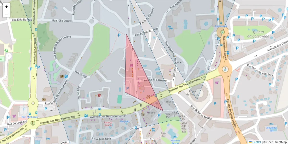 Mapa detalhado do código postal 8200-262 com limites, códigos postais vizinhos e agências dos correios