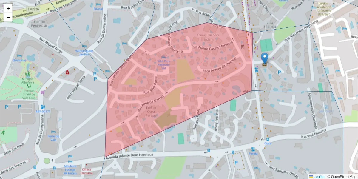 Mapa detalhado do código postal 8200-273 com limites, códigos postais vizinhos e agências dos correios