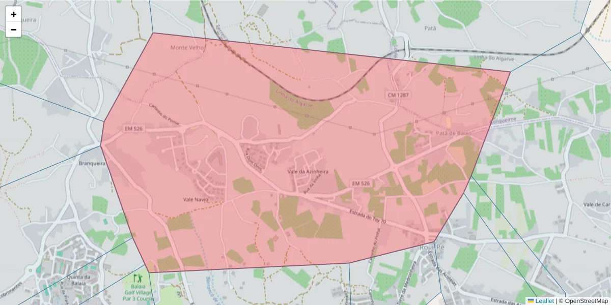 Mapa detalhado do código postal 8200-315 com limites, códigos postais vizinhos e agências dos correios
