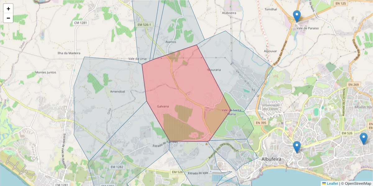 Mapa detalhado do código postal 8200-392 com limites, códigos postais vizinhos e agências dos correios
