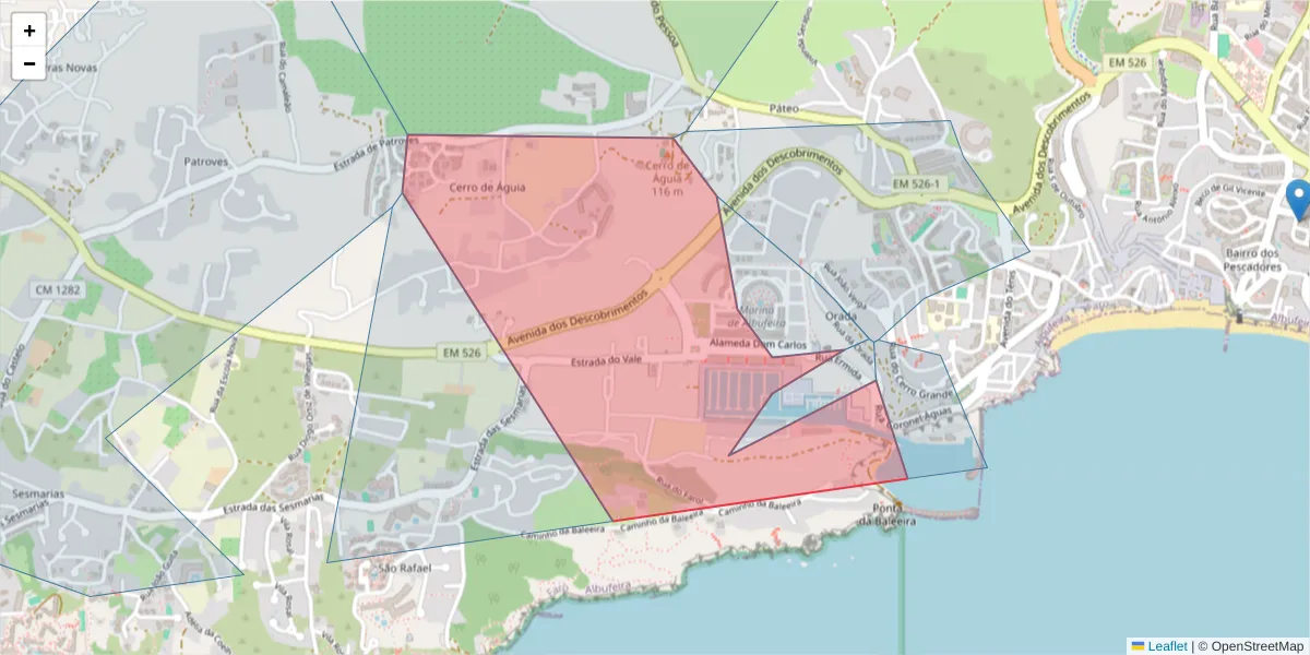 Mapa detalhado do código postal 8200-394 com limites, códigos postais vizinhos e agências dos correios
