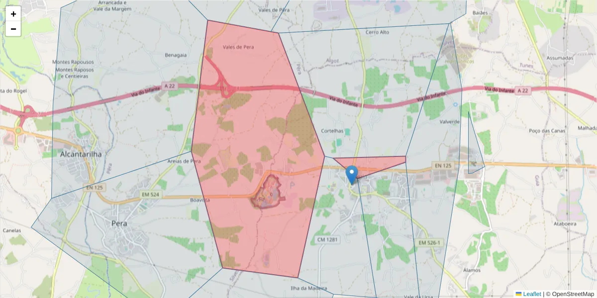 Mapa detalhado do código postal 8200-413 com limites, códigos postais vizinhos e agências dos correios