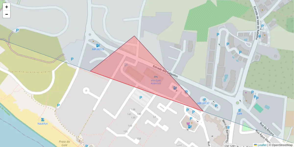 Mapa detalhado do código postal 8200-416 com limites, códigos postais vizinhos e agências dos correios
