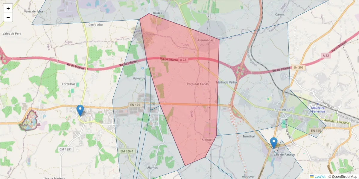 Mapa detalhado do código postal 8200-564 com limites, códigos postais vizinhos e agências dos correios