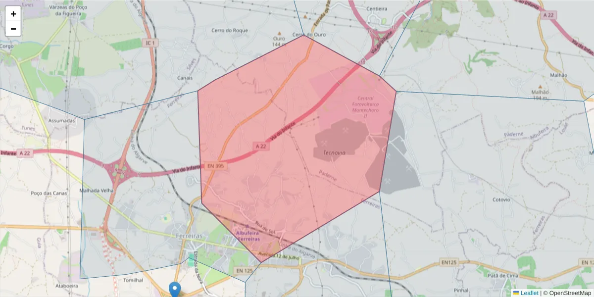 Mapa detalhado do código postal 8200-569 com limites, códigos postais vizinhos e agências dos correios