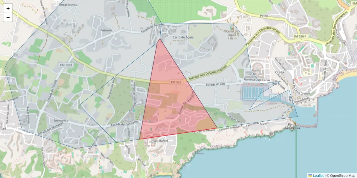 Mapa detalhado do código postal 8200-613 com limites, códigos postais vizinhos e agências dos correios