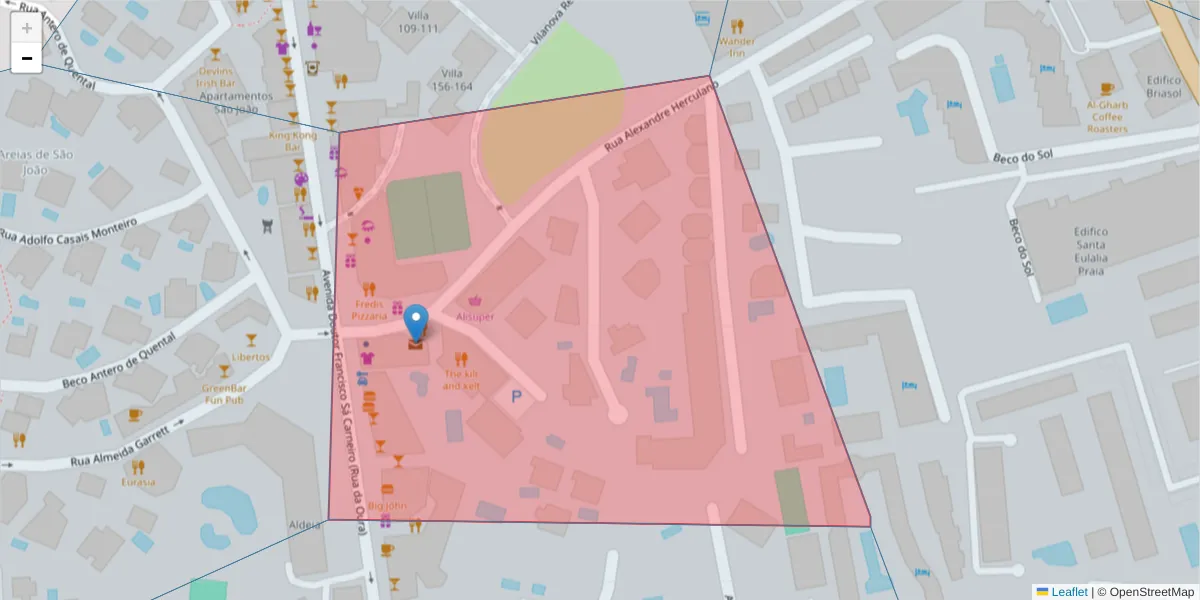 Mapa detalhado do código postal 8200-998 com limites, códigos postais vizinhos e agências dos correios
