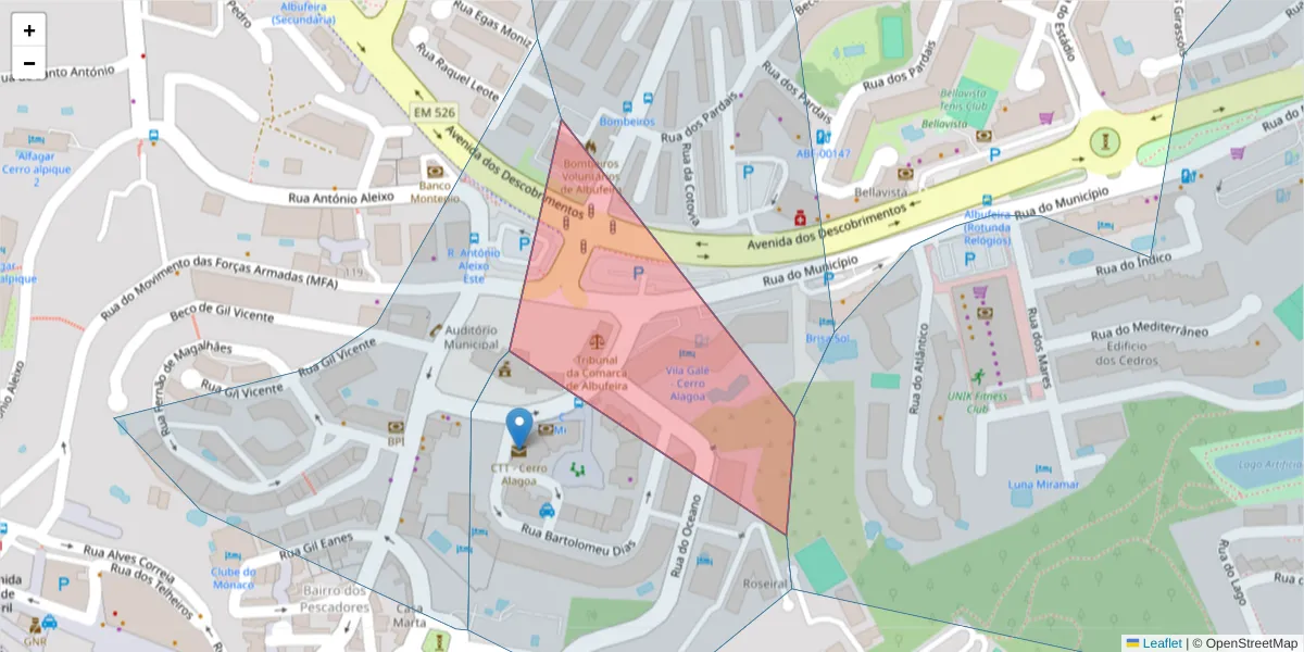 Mapa detalhado do código postal 8201-859 com limites, códigos postais vizinhos e agências dos correios