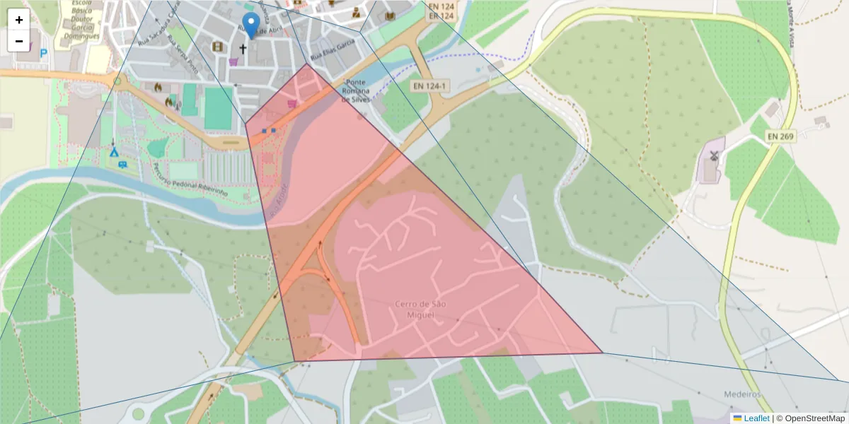 Mapa detalhado do código postal 8300-010 com limites, códigos postais vizinhos e agências dos correios