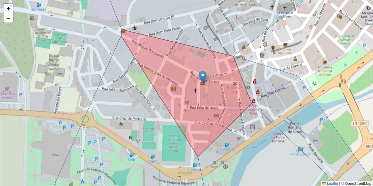 Mapa detalhado do código postal 8300-119 com limites, códigos postais vizinhos e agências dos correios